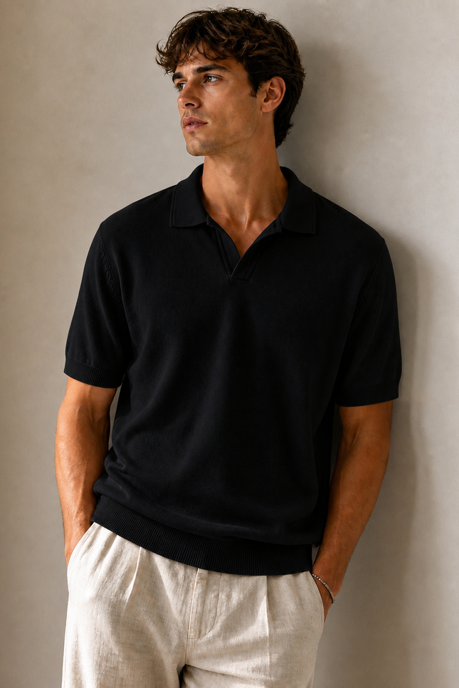 Swiss knitted Black Polo