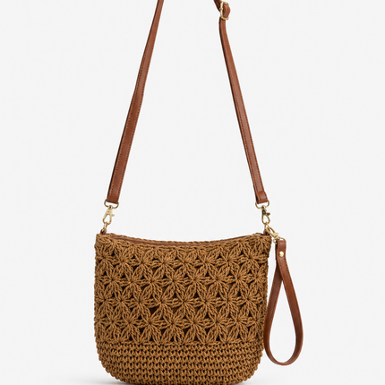 Crochet Camel / Natural Tanh Clutch