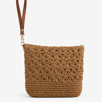 Crochet Camel / Natural Tanh Clutch