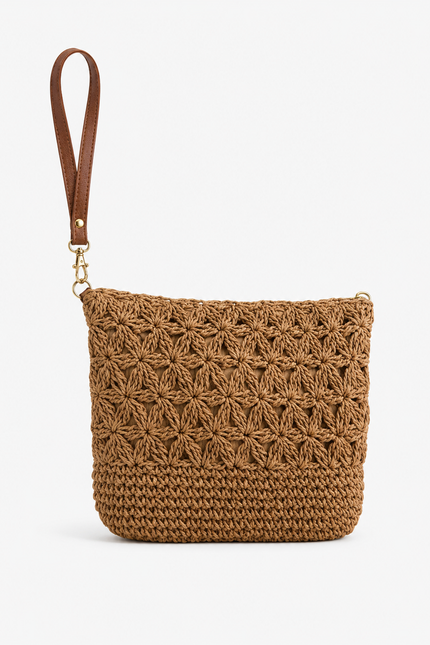 Crochet Camel / Natural Tanh Clutch