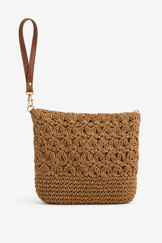 Crochet Camel / Natural Tanh Clutch