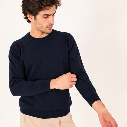 Navy Ribbed Crew Neck Sweater