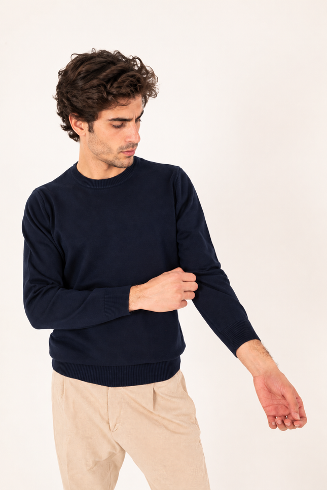 Navy Ribbed Crew Neck Sweater