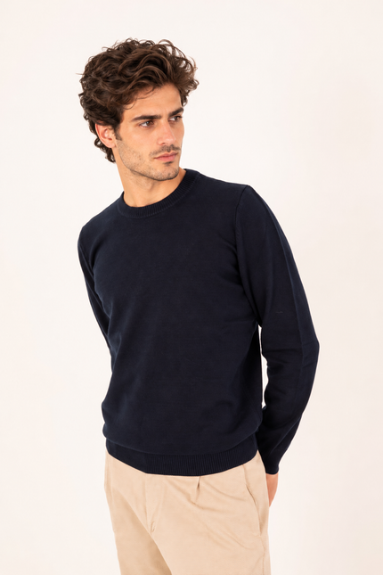 Navy Ribbed Crew Neck Sweater