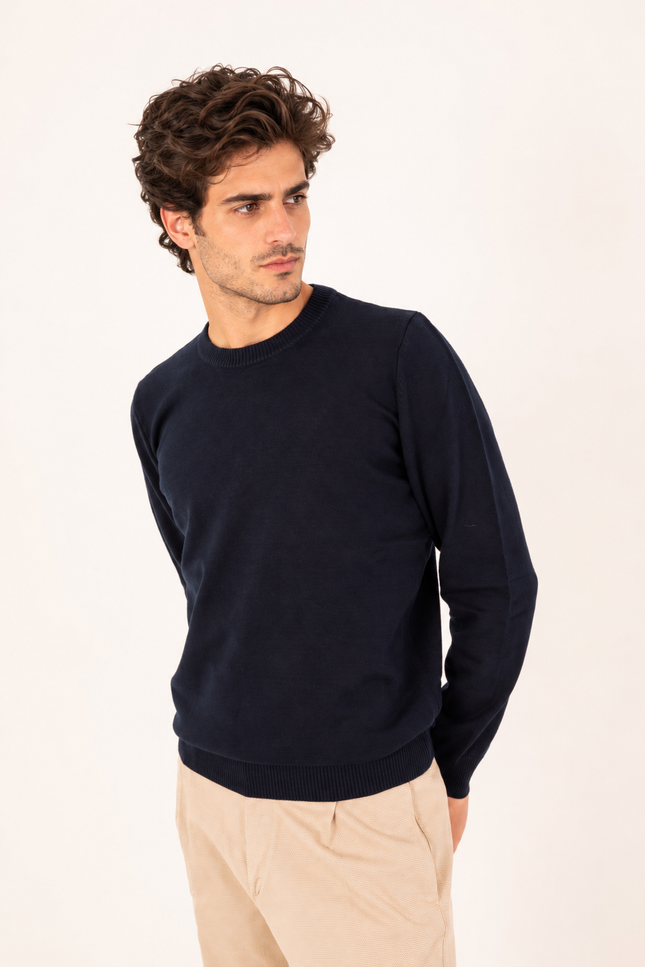 Navy Ribbed Crew Neck Sweater