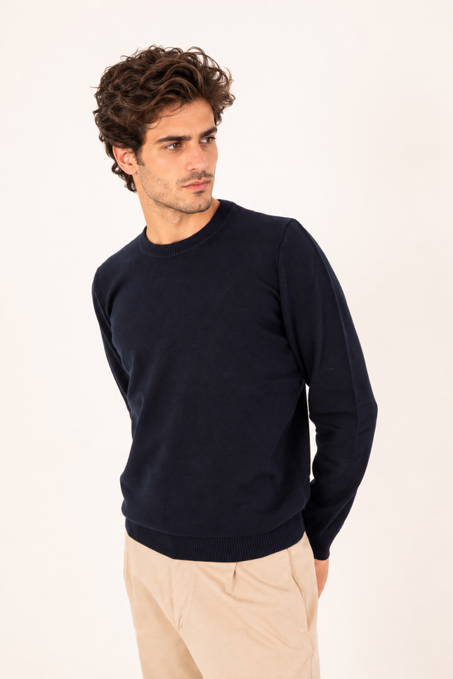 Navy Ribbed Crew Neck Sweater