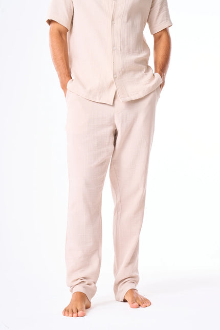 Men's Beige Linen Look Pants