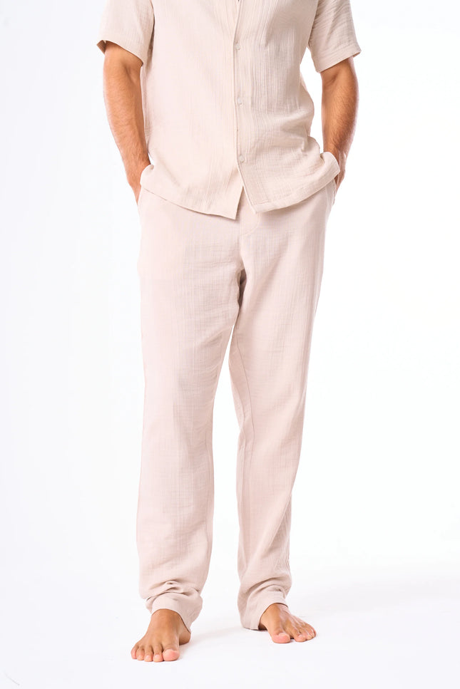 Men's Beige Linen Look Pants