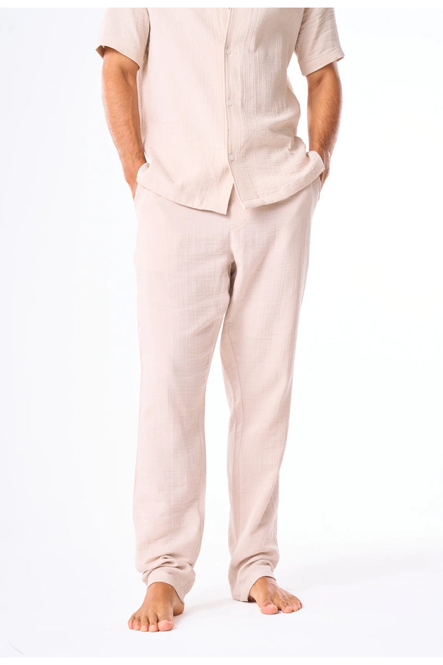 Men's Beige Linen Look Pants