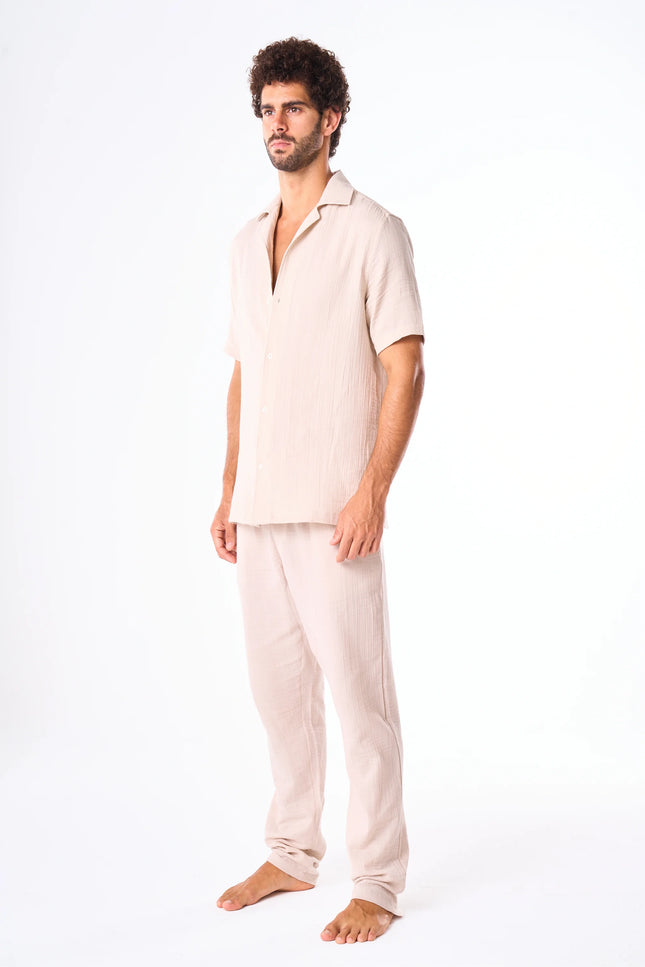 Men's Beige Linen Look Pants