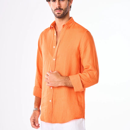 Men's Orange Linen Shirt