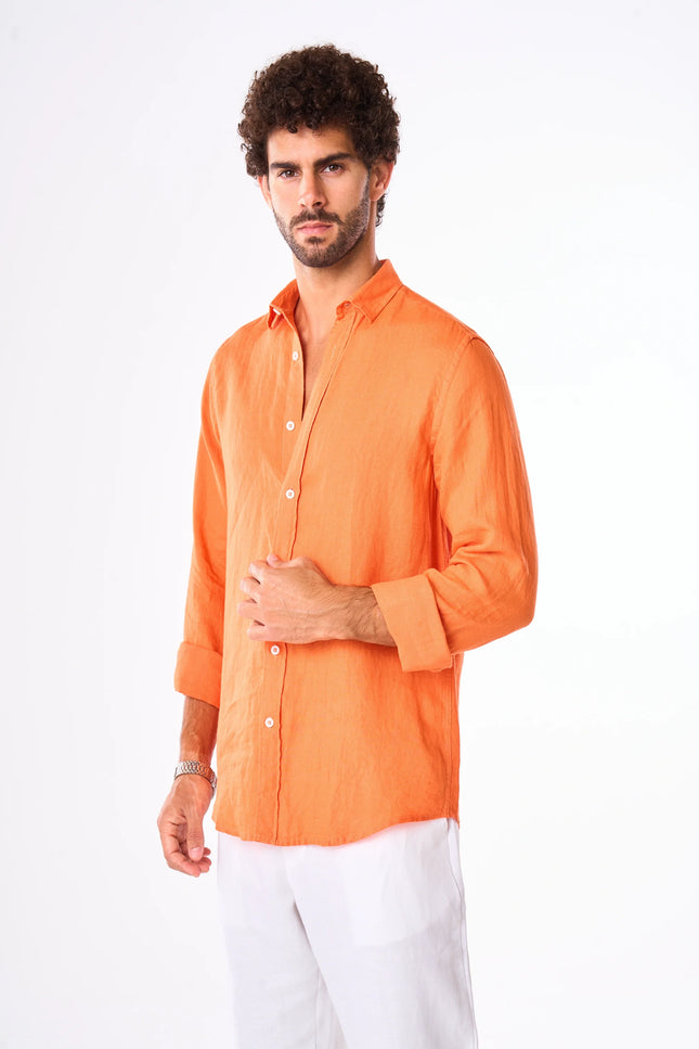 Men's Orange Linen Shirt