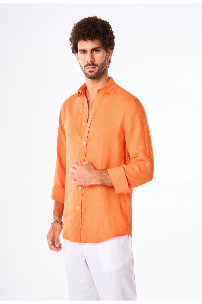 Men's Orange Linen Shirt
