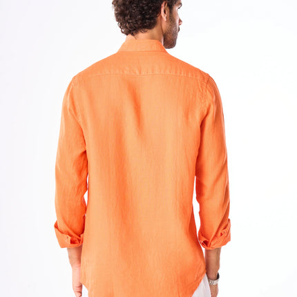 Men's Orange Linen Shirt