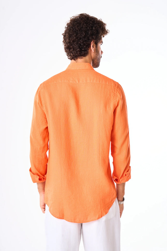 Men's Orange Linen Shirt