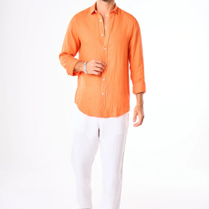 Men's Orange Linen Shirt