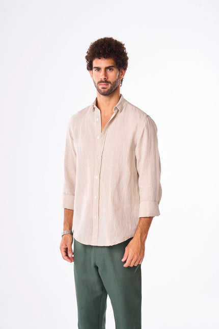 Men's Beige Linen Shirt