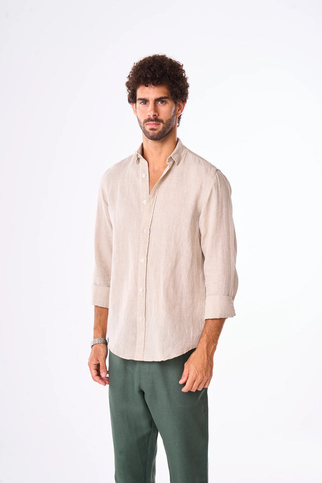 Men's Beige Linen Shirt