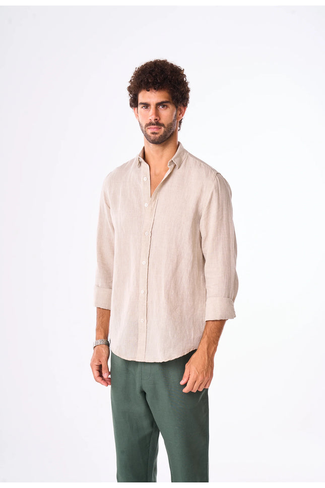 Men's Beige Linen Shirt
