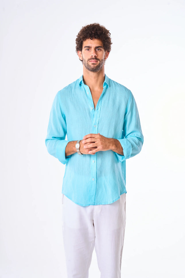 Men's Sky Blue Linen Shirt