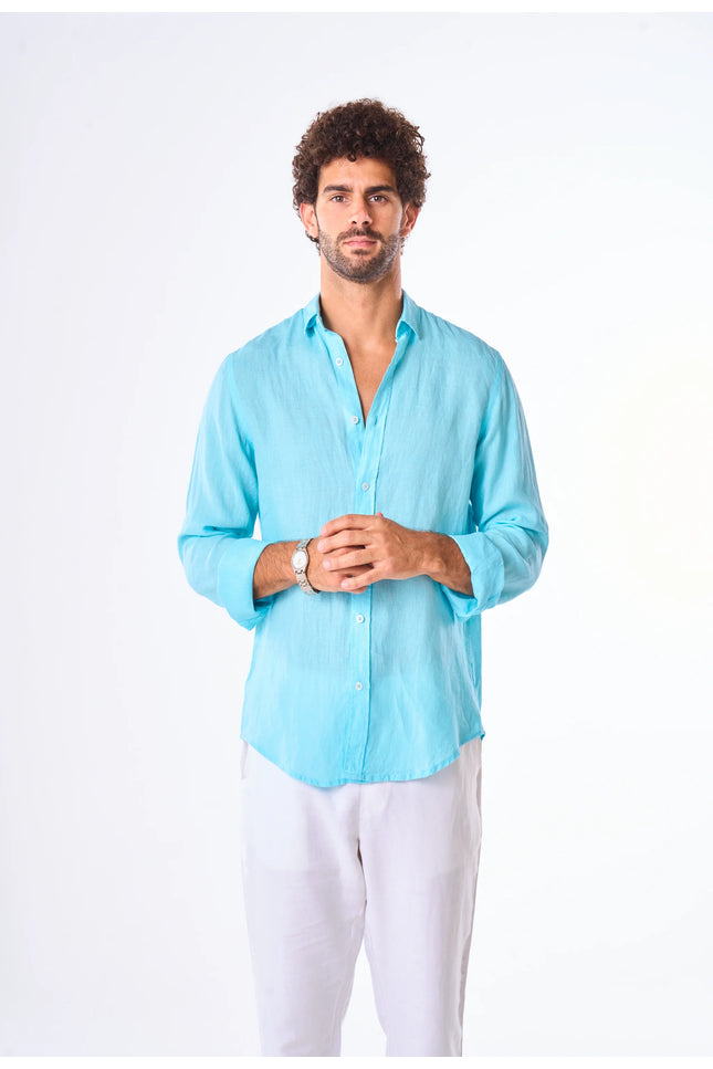 Men's Sky Blue Linen Shirt