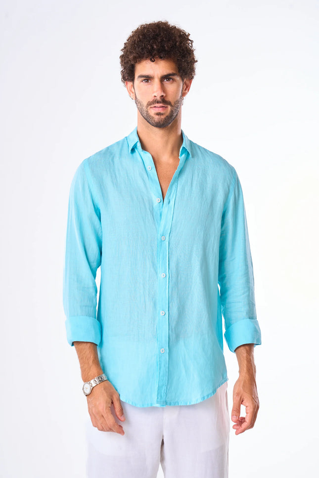 Men's Sky Blue Linen Shirt