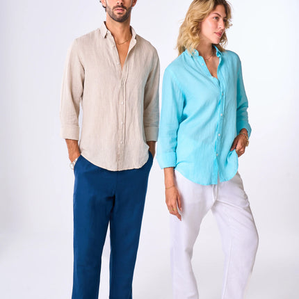 Women's Sky Blue Linen Shirt