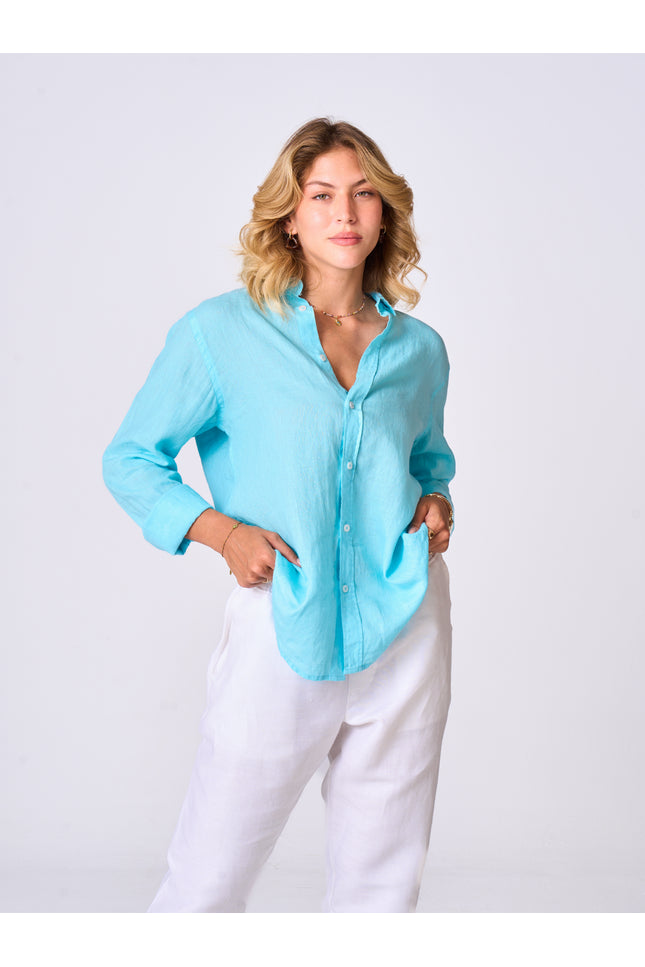 Women's Sky Blue Linen Shirt