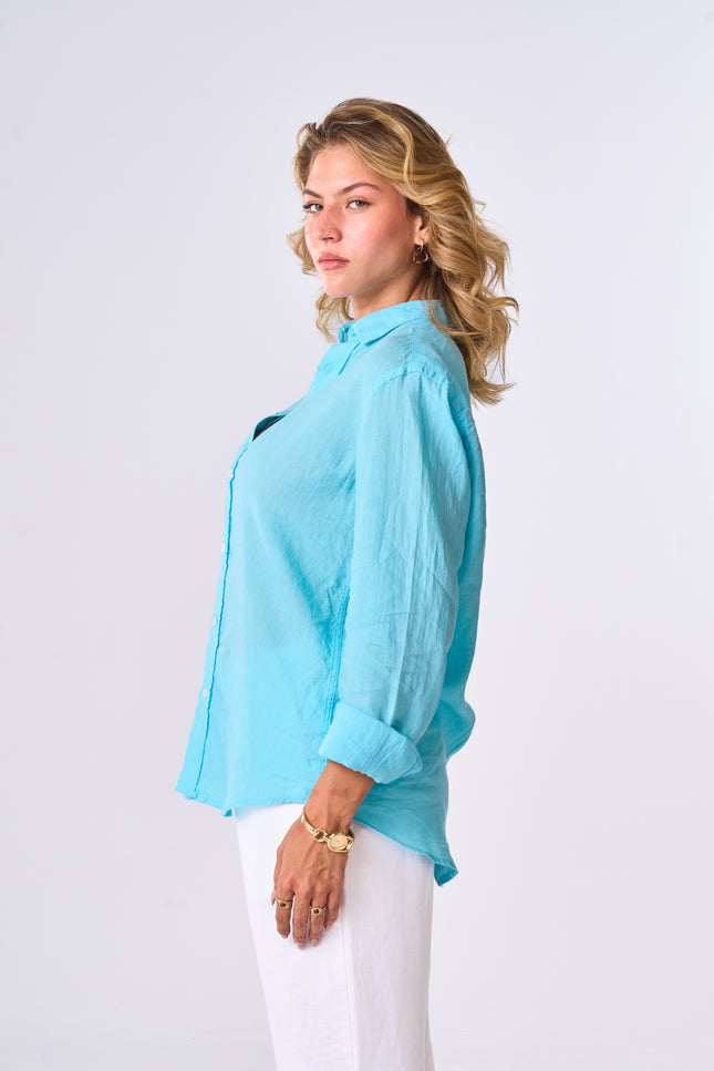 Women's Sky Blue Linen Shirt