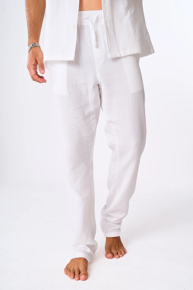 Men's Off-White Linen Look Pants