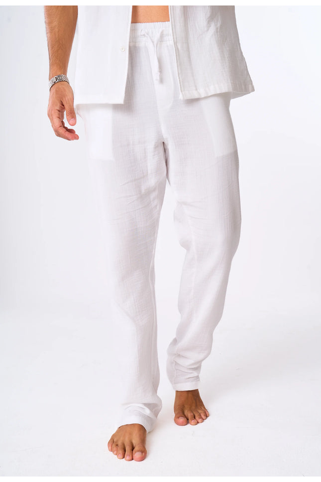 Men's Off-White Linen Look Pants