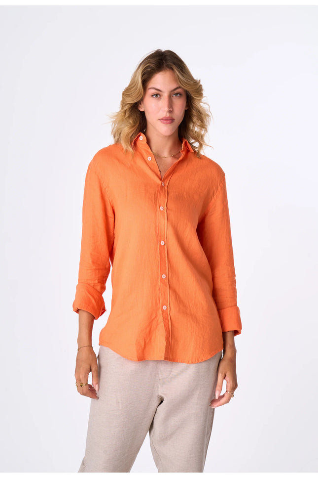 Women's Orange Linen Shirt