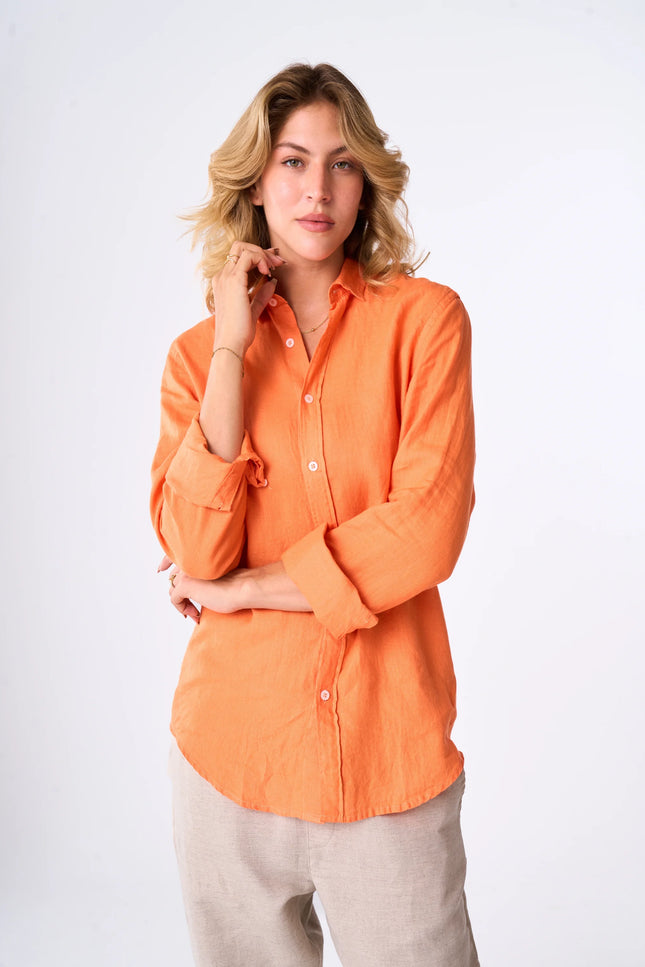 Women's Orange Linen Shirt