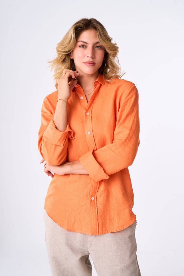Women's Orange Linen Shirt
