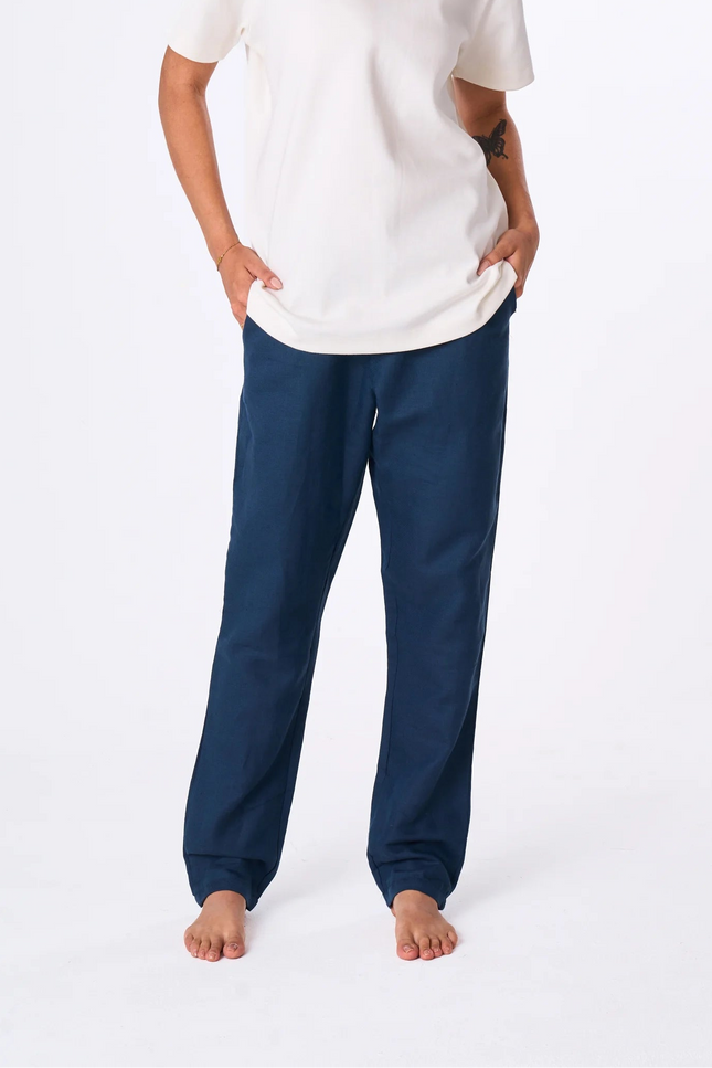 Women's Navy Linen Pants
