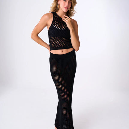 Black Crochet Knit Beach Skirt