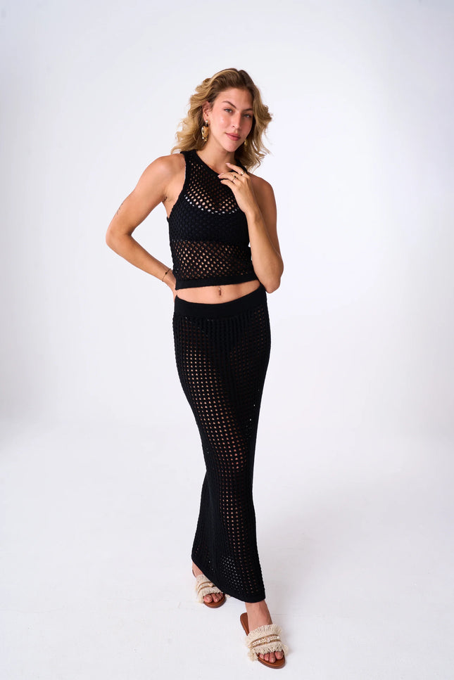 Black Crochet Knit Beach Skirt
