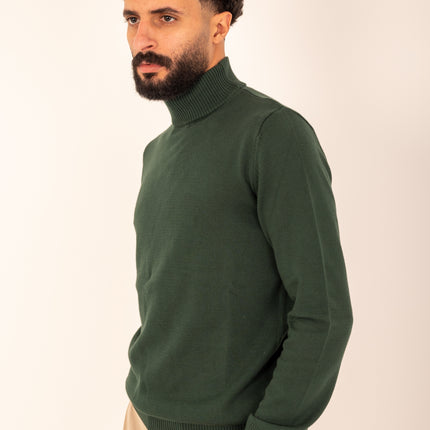 Dark Green Half Neck Knitted Sweater