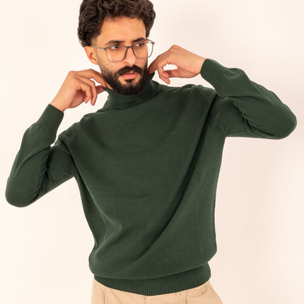 Dark Green Half Neck Knitted Sweater