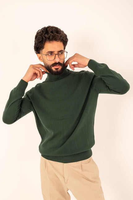 Dark Green Half Neck Knitted Sweater