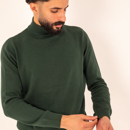 Dark Green Half Neck Knitted Sweater