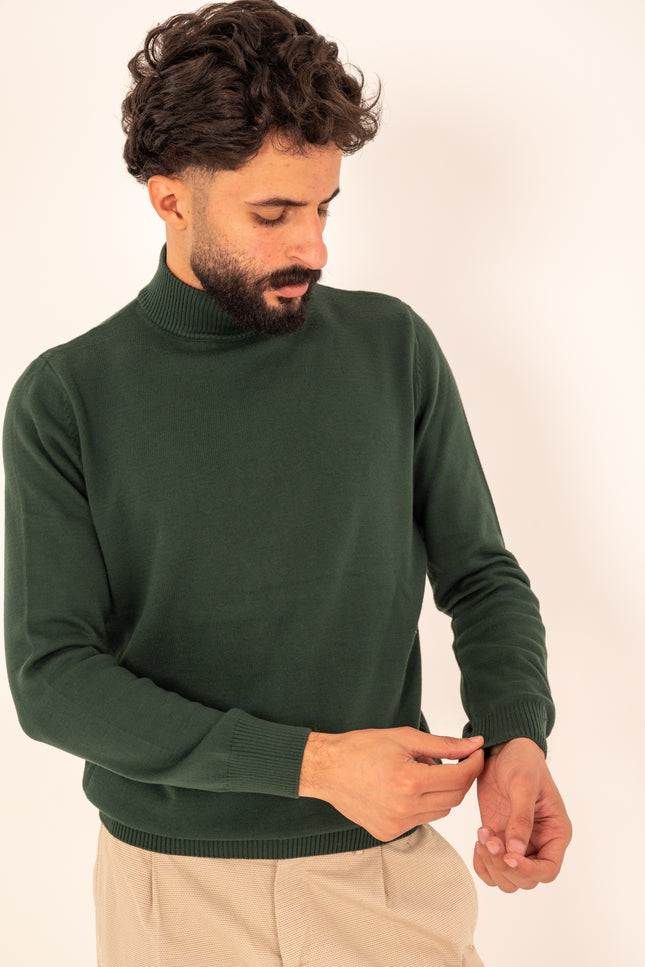 Dark Green Half Neck Knitted Sweater