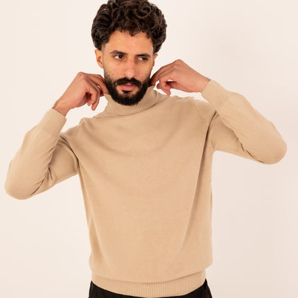 Beige Half Neck Knitted Sweater