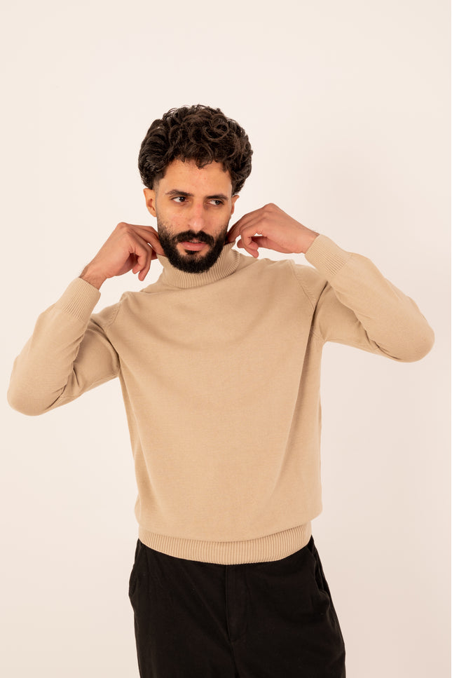 Beige Half Neck Knitted Sweater