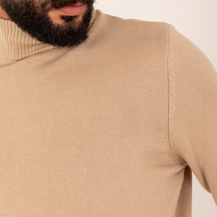 Beige Half Neck Knitted Sweater