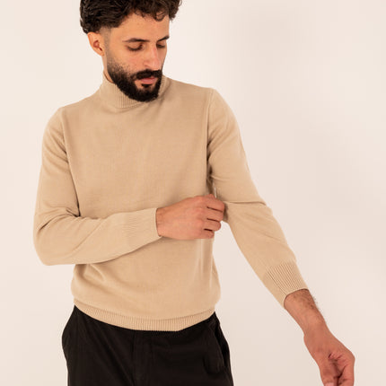 Beige Half Neck Knitted Sweater