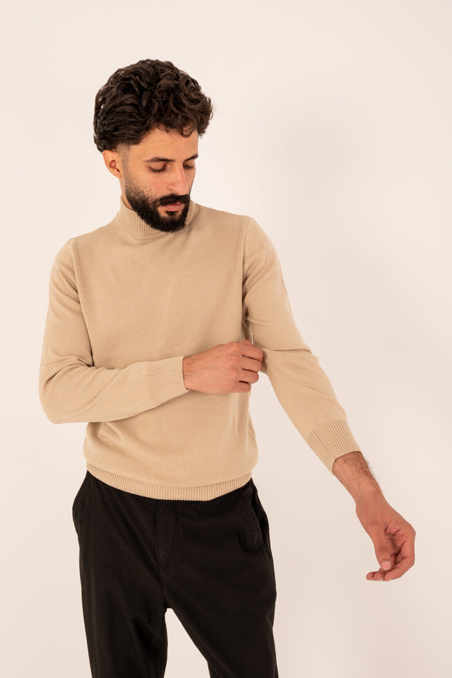 Beige Half Neck Knitted Sweater