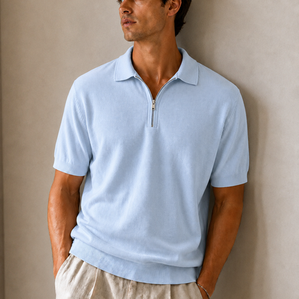 Swiss Zipper Knitted Sky blue Polo