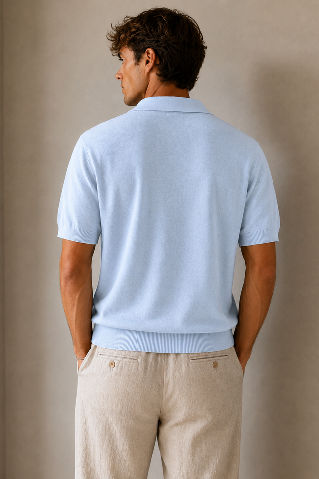 Swiss Zipper Knitted Sky blue Polo