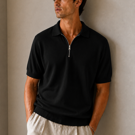 Swiss Zipper Knitted Black Polo